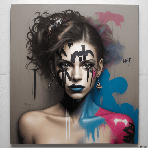 AI generated: a painting of a woman with graffiti on it, in the style of patrick demarchelier, mixed media marvel,...