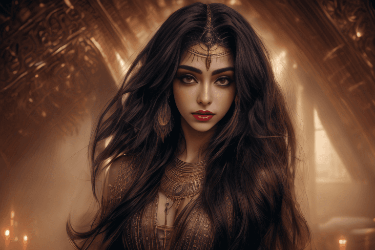 AI generated: (1girl), inside Temple of Anubis, praying, sarcophagus, ancient egyptian clothes, royal, incredibly ...