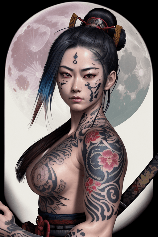 AI generated: Realism style, Realistic and colorful tattoo ink mode, arm tattoo of a traditional 19th century samu...