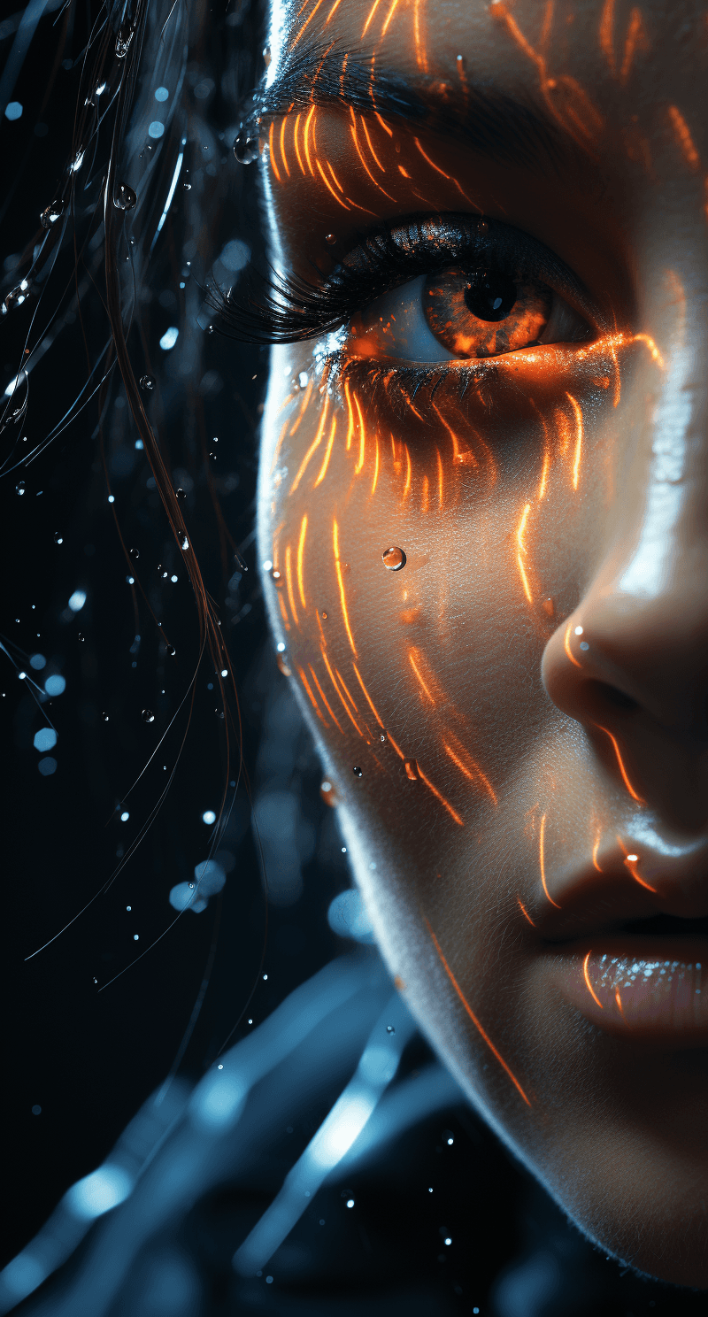 AI generated: a stunning image of a female face with light in it, in the style of unreal engine, richard phillips,...
