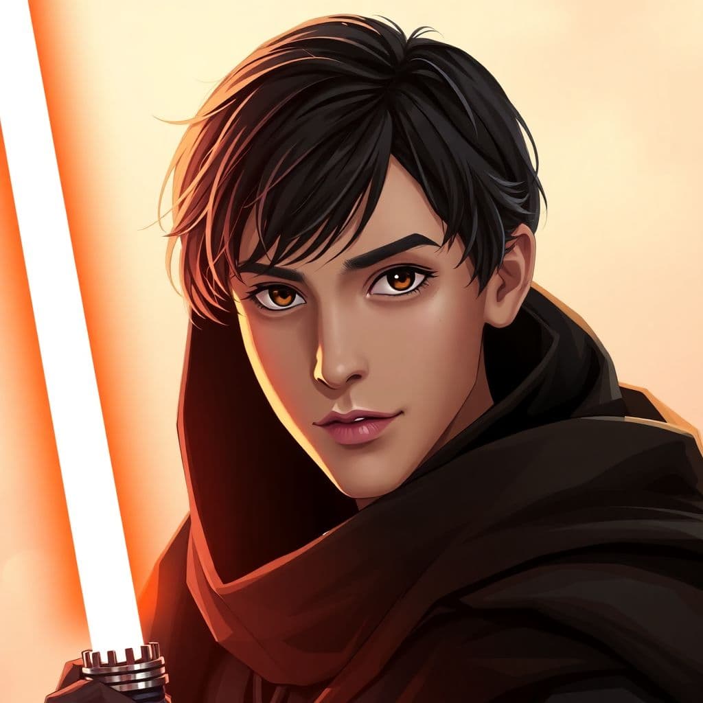 AI generated: 1boy, male focus,short hair,black hair,detailed eyes,brown eyes,star wars,kylo ren,wearing black rob...