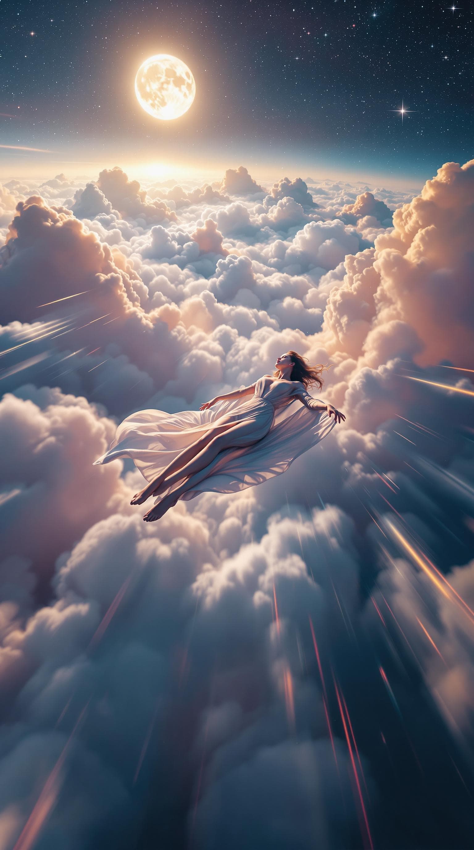 AI generated: A rapid aerial tracking shot from the drone's perspective captures a surreal dream sequence of a bea...