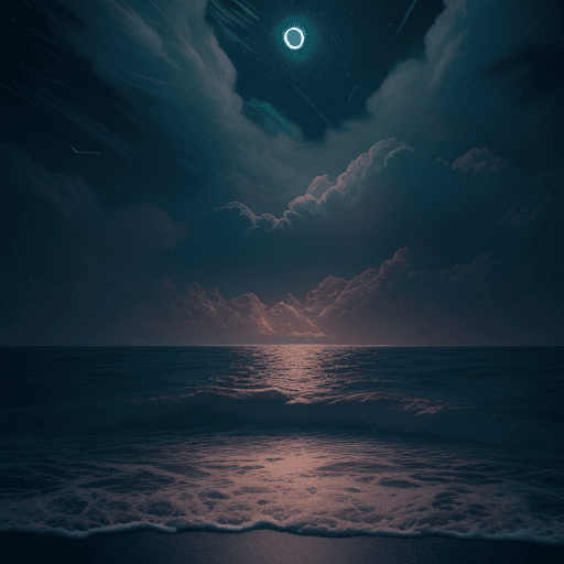 AI generated: Photo of neon light art, in the dark of night,  moonlit seas, clouds, moon, stars, detailed, 4k, ult...