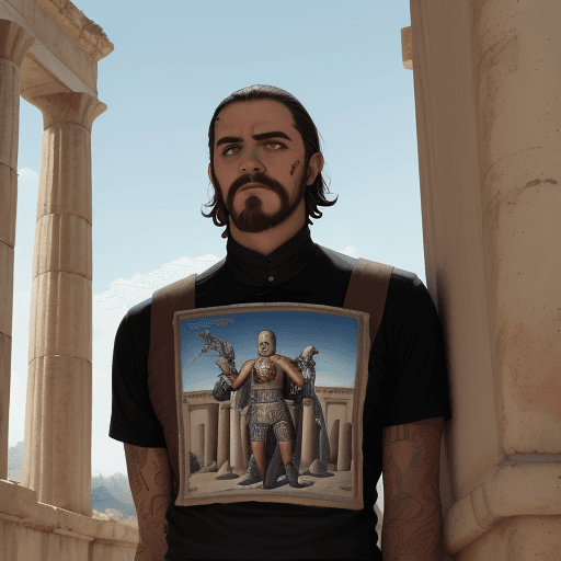 AI generated: pintura puntillista fina y detallada + vista de ángulo bajo, personaje de la película Openheimer con...
