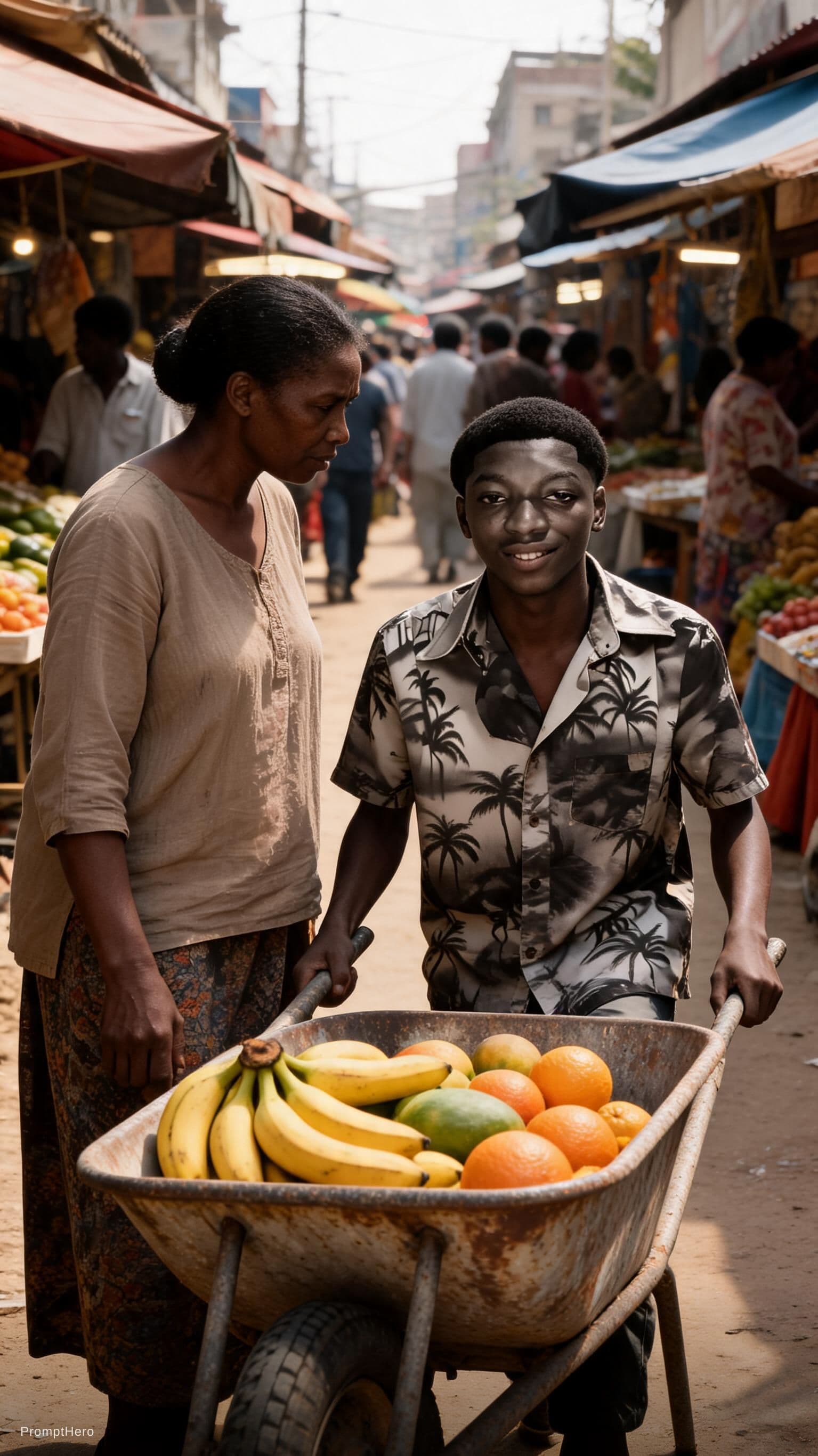 AI generated: Scene 2 — Working at the Market
Script
[Busy local market scene]
NARRATOR:
“Every morning, Achiever ...