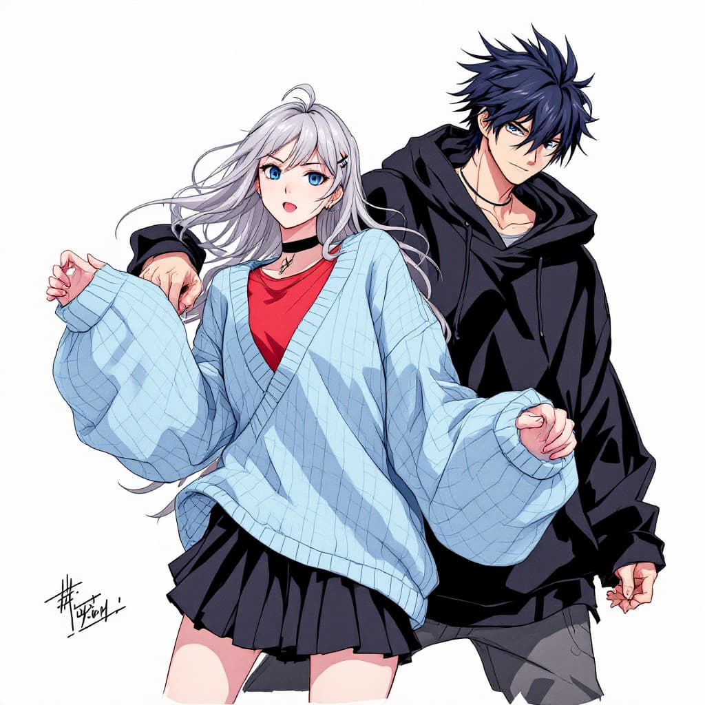 AI generated: A high-quality anime-style digital illustration featuring two characters, a male and a female, in a ...