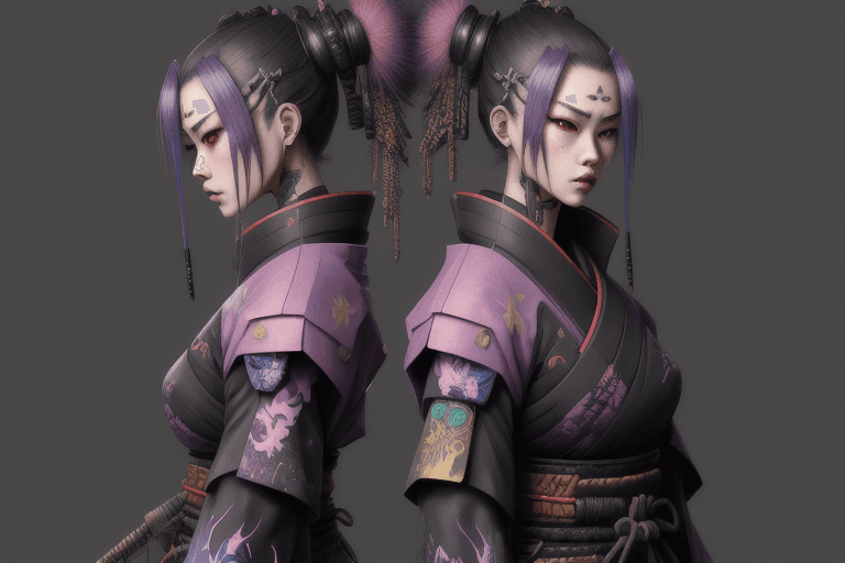 AI generated: a samurai woman with cyberpunk clothing, josan gonzalez trending on ArtStation, highly detailed, col...