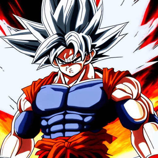AI generated: perfect anime quality, (beautiful, 8k:1.3) of goku in fury mode, in ultra instinct mode and raising ...
