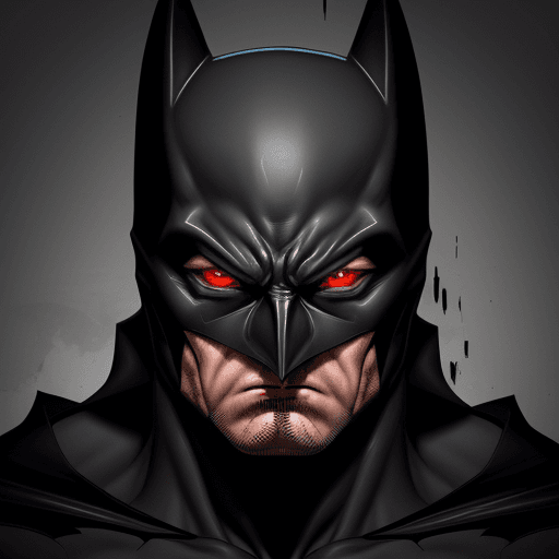 AI generated: A close-up of a character resembling Batman. The character's face is predominantly in shades of gray...