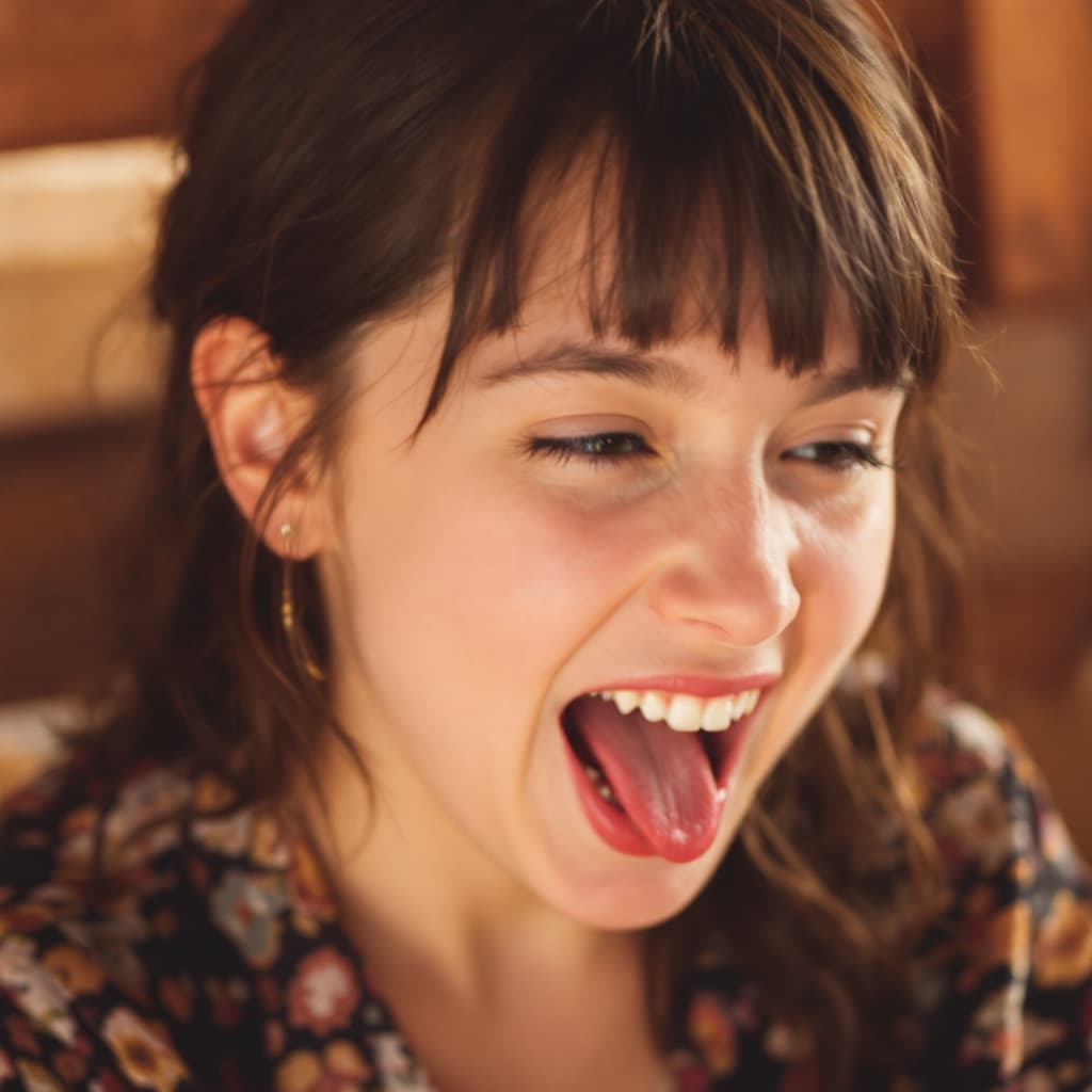 AI generated: girl with outside tongue
