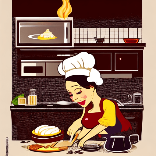 AI generated: vector graphics illustration depicting a person cooking in the kitchen, making delicious homemade de...
