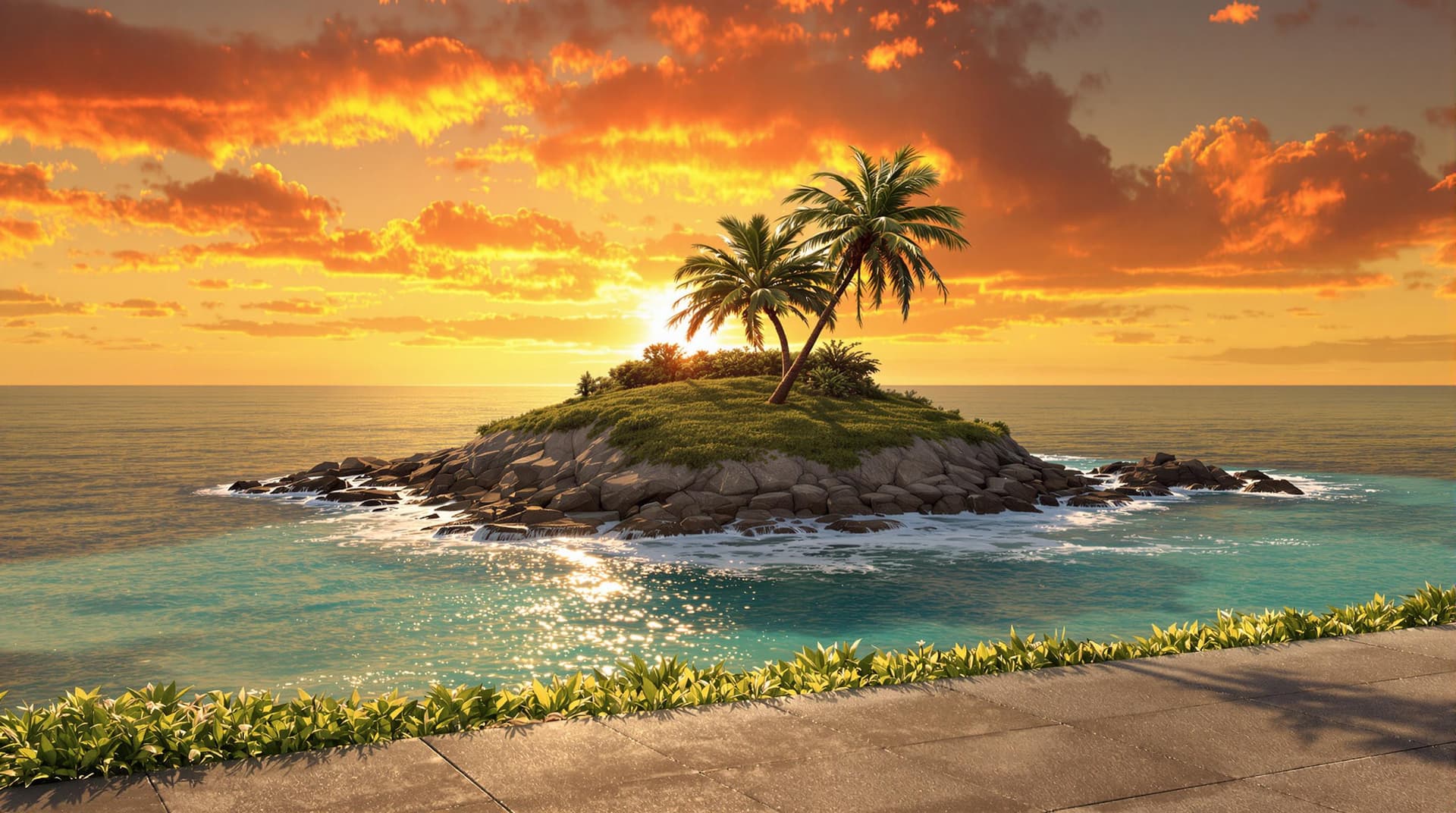 AI generated: a professional photo of a tiny island (masterpiece), (realistic), with a single palm tree, with a br...