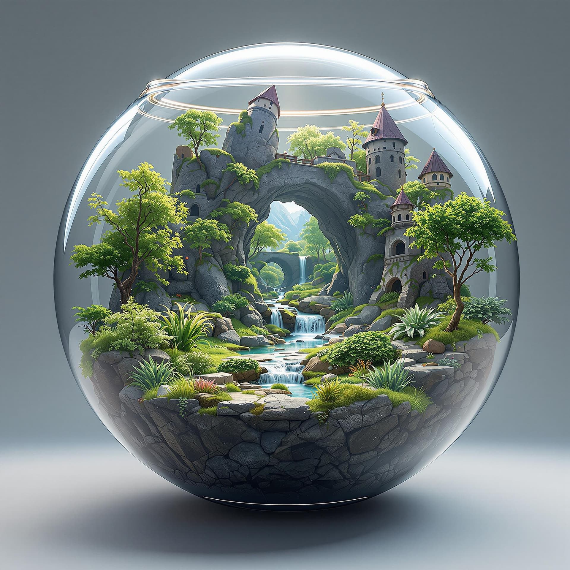 AI generated: a world within a world within a glassbowl  –upbeta, epic,  hyper realistic, unreal engine 5.2, 8k qu...