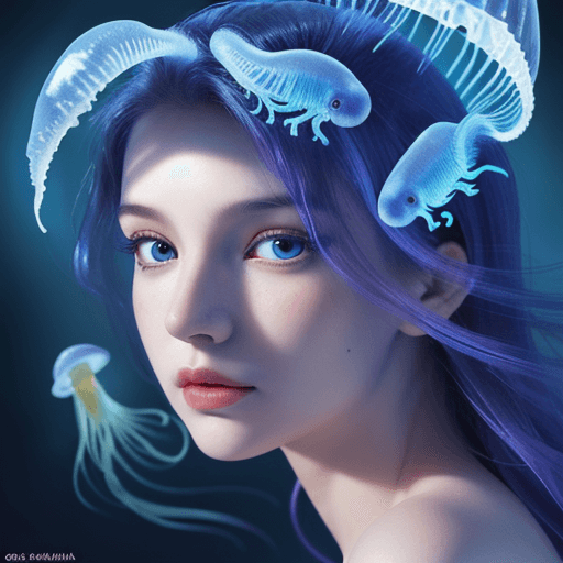 AI generated: Goddess close up portrait, jellyfish, betta fish, bioluminiscent creatures, hyper realism, high deta...