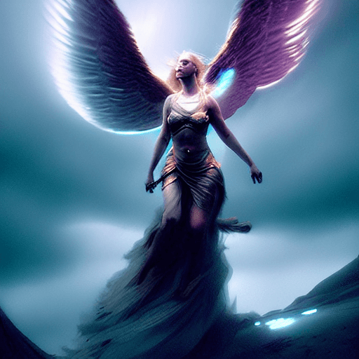 AI generated: A stunning portrait of a female valkyrie descending, aurora borealis in the background, centered| in...