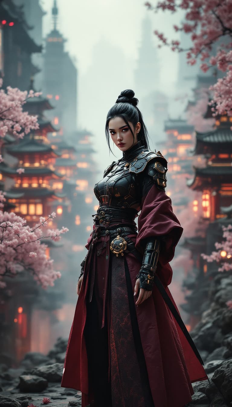 AI generated: A stunning, avant-garde interpretation of a Samurai Warrior, featuring a modern woman as a Samurai, ...