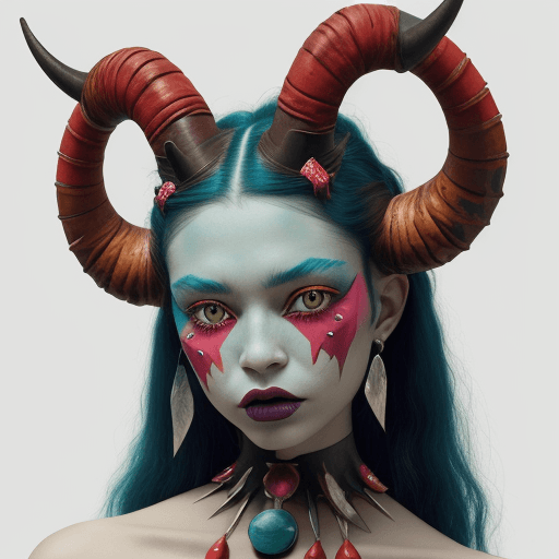 AI generated:  a color picture of a woman posing with horns on her head, in the style of brian jungen, steven meis...