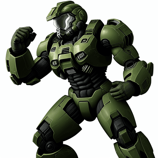 AI generated: master chief fighting doom guy 
