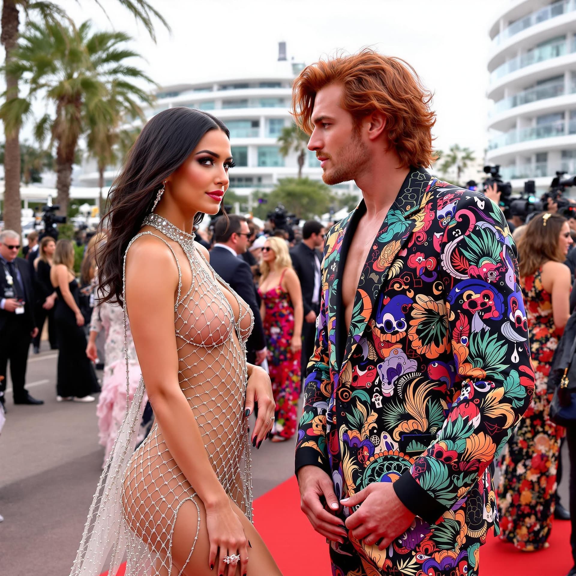 AI generated: Une scène du tapis rouge du festival de Cannes. Au premier plan, une femme portant une robe très aud...