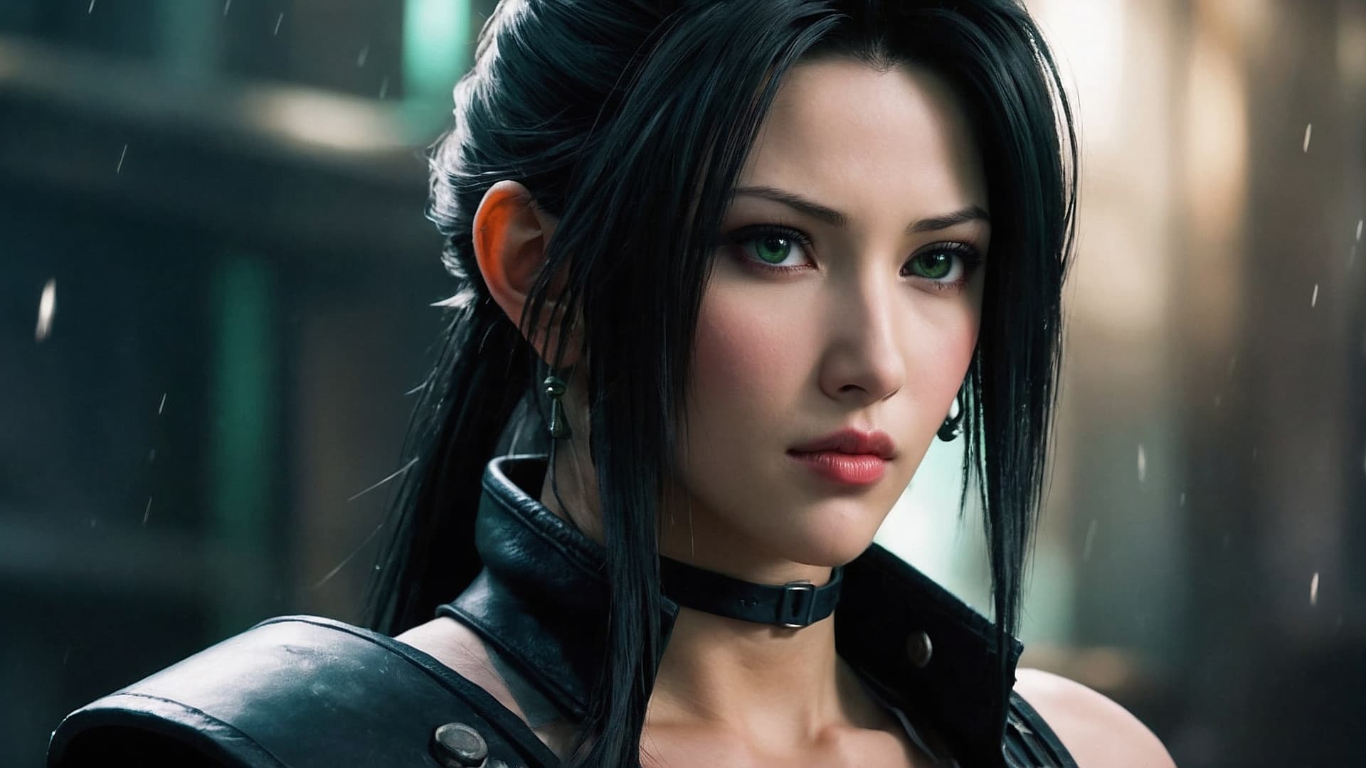 AI generated: Tifa Lockhart showing her body, with her flawless complexion and svelte figure, is depicted in exqui...