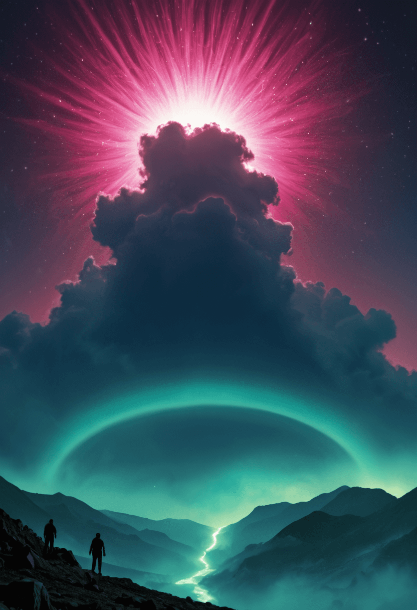 AI generated: Abstract style An active volcano on a planet with vibrant geothermal pools and steam jets. Misty air...