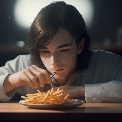 AI generated: detailed and realistic portrait of a beautiful picture from a man working on pc with a bowl from fre...