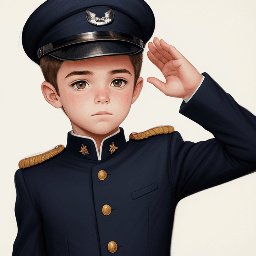 AI generated: Drawing of a boy, in a navy uniform, saluting
