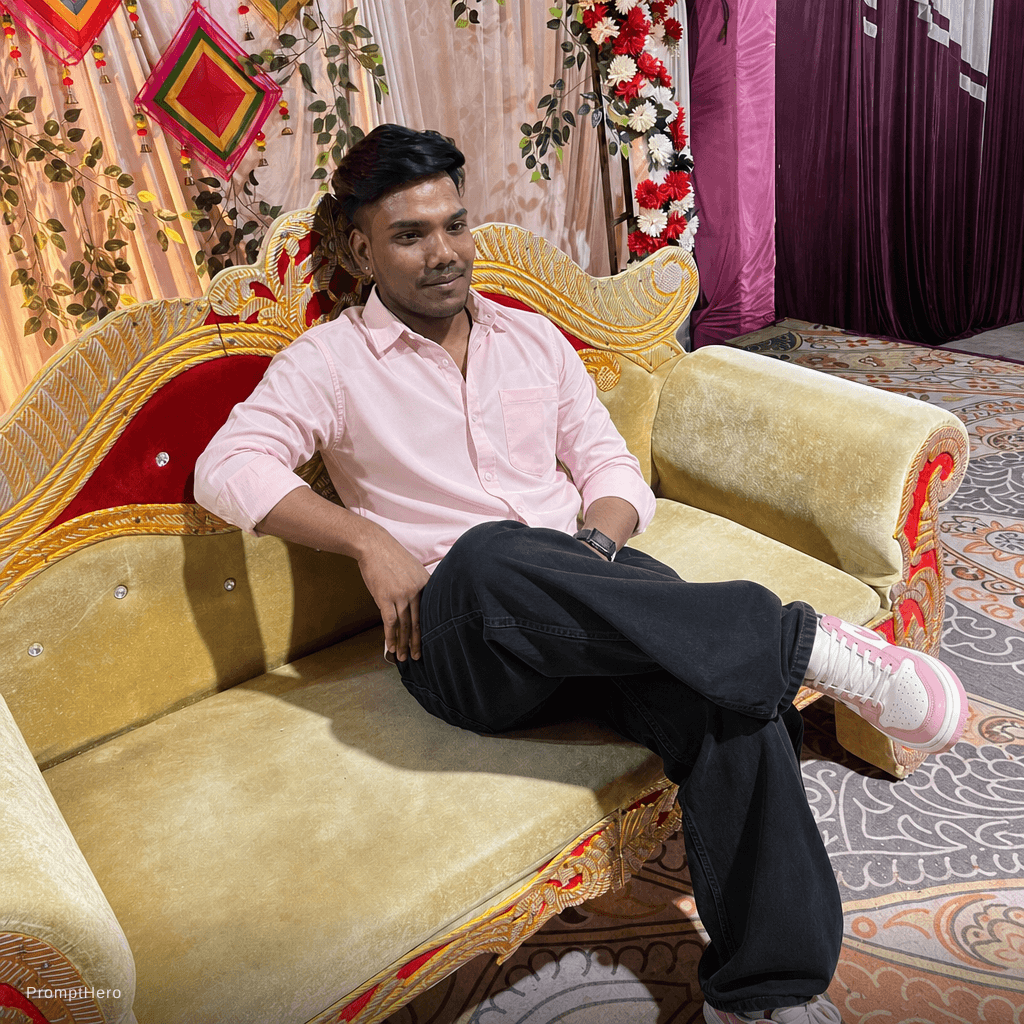 AI generated: Baby pink shirt and black baggy jeans and sneaker 