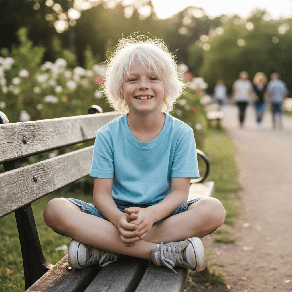 AI generated: a boy with a white hair, its a casual photo
