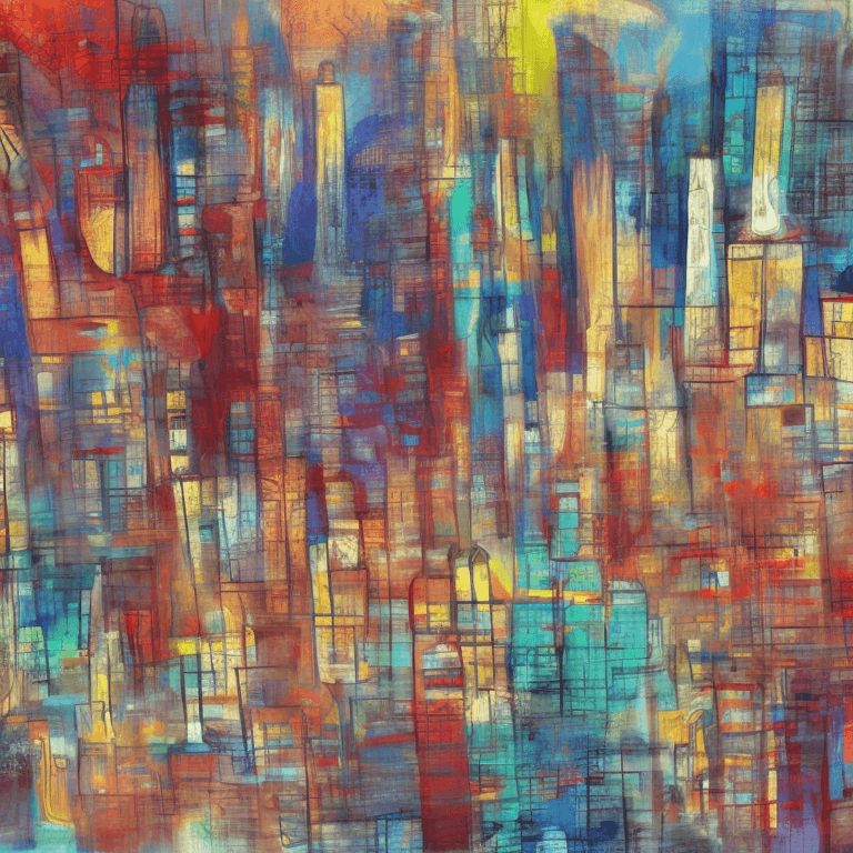 AI generated: Two people observing a city from afar, abstract style, painted by baskait
