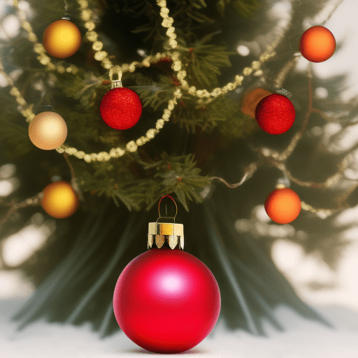 AI generated: happy, red ball, 
on a branch christmas tree 