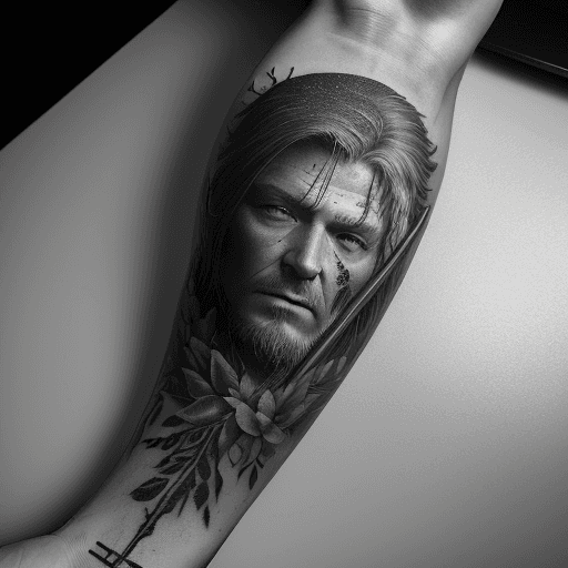AI generated: Hyper realistic tattoo design embodiment of the saying "The axe forgets but the tree remembers", bla...