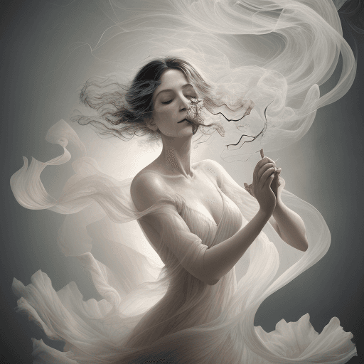 AI generated: smoke sculpture portrait of a woman, in the style of flowing fabrics, delicate ink washes, dance, ju...
