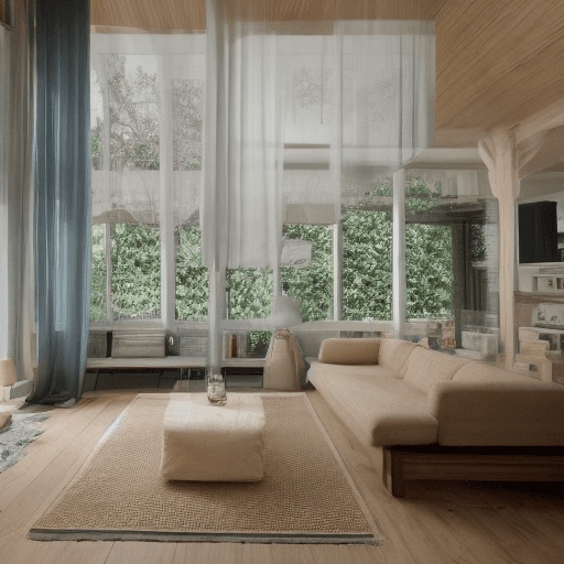 AI generated: High resolution photography interior design, dreamy sunken living room conversation pit, wooden floo...