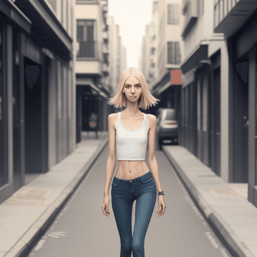 AI generated: skinny girl walking in the street