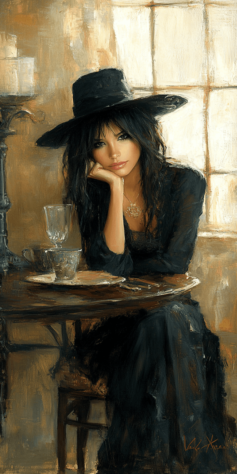 AI generated: a painting of a woman, in the style of brushstroke-intensive portraits, cinematic elegance, golden l...