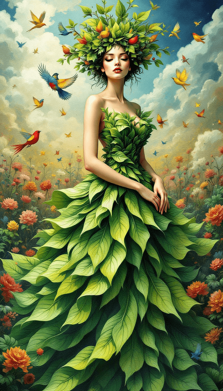 AI generated: A captivating acrylic painting of an abstract female figure adorned in a breathtaking dress, crafted...