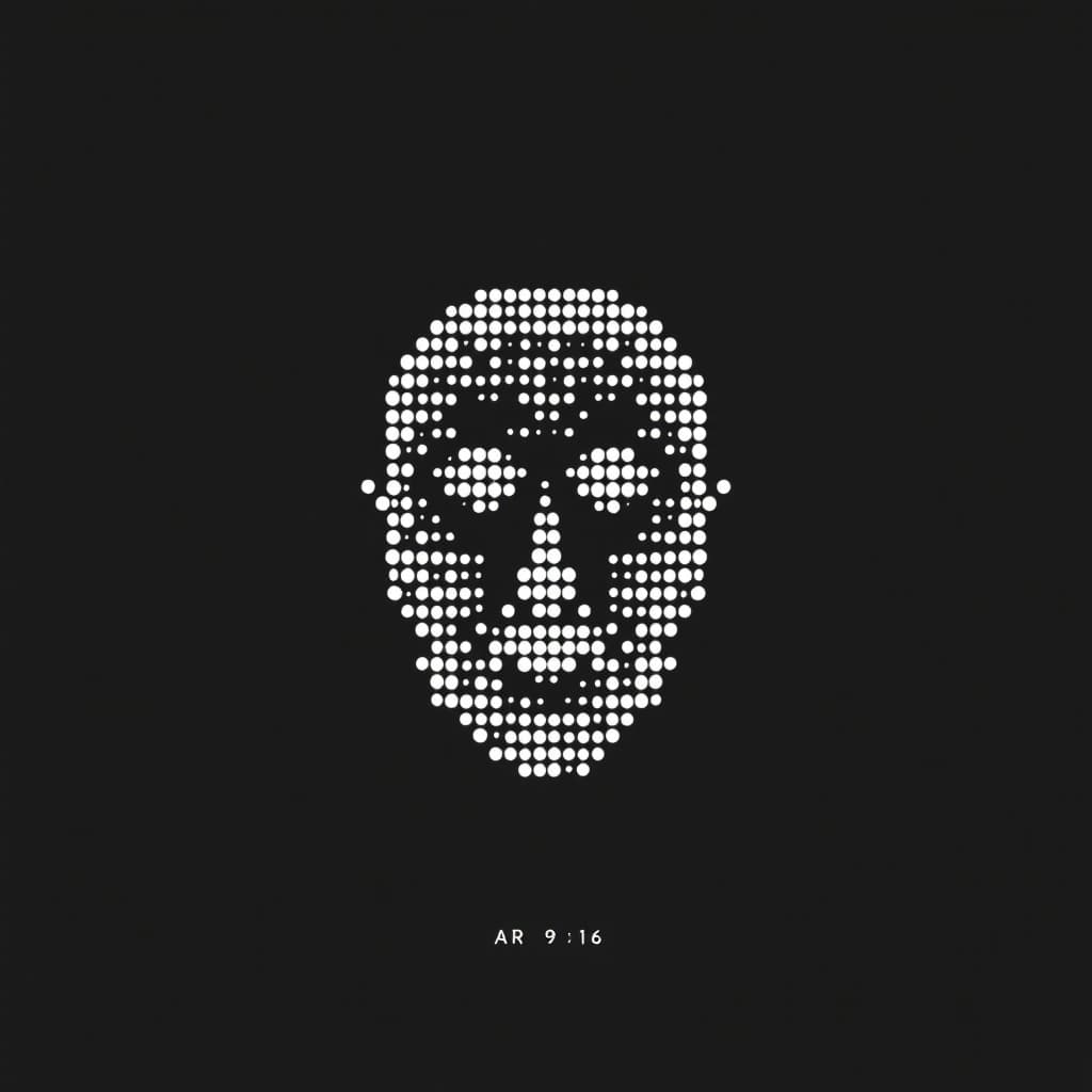 AI generated: a simple white dotted dots forming the shape of Schopenhauer   face, flat design, vector illustratio...