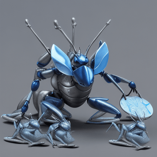 AI generated: blue ant army with silver blue armor