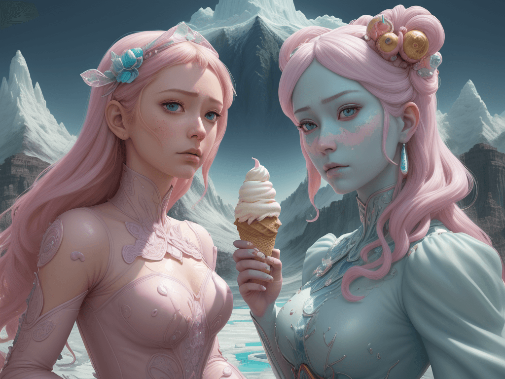 AI generated: two human like ice cream fairys, intricate, realistic face, detailed portrait, detailed face, beauti...