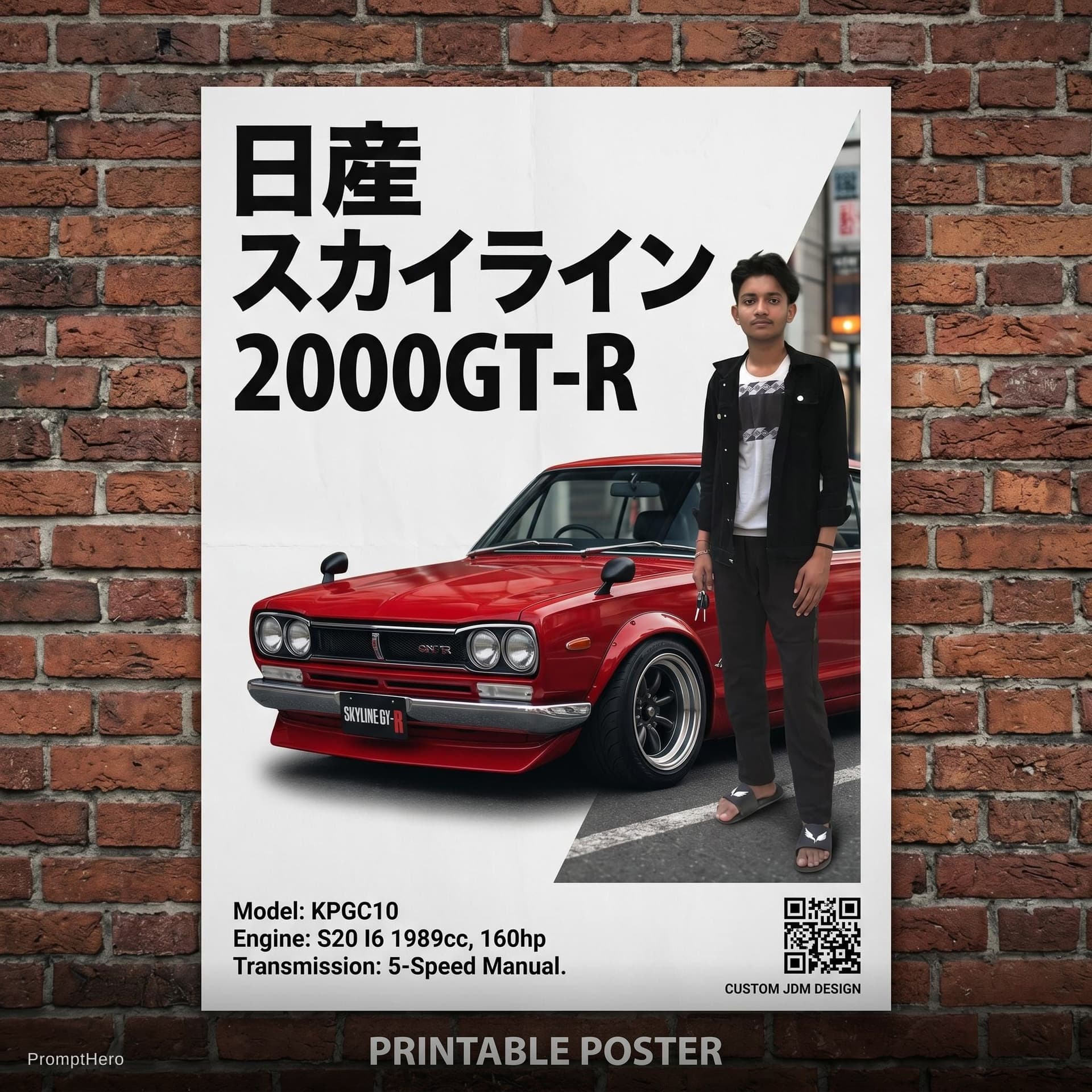 AI generated: Left side japnese name of car bottom left detail of car and printable poster
