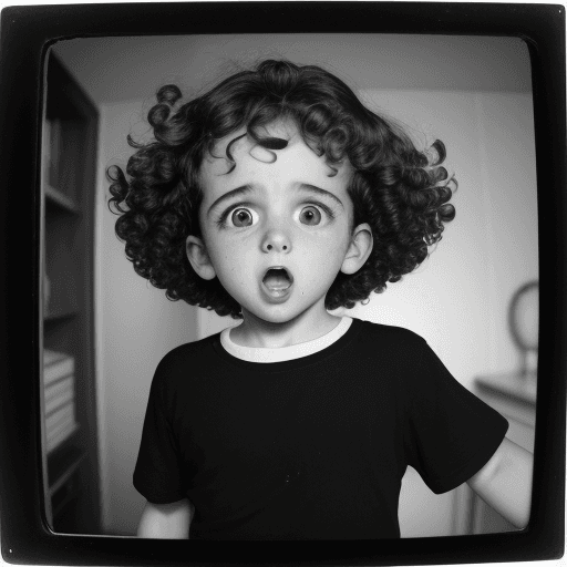 AI generated: Image by Christian Ranucci, a boy , 32 years old, photo with curly hair, surprised face, and black r...
