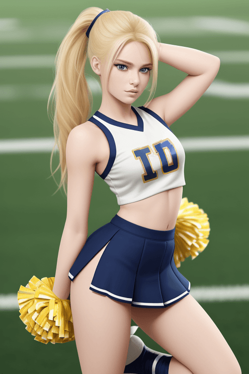 AI generated: beautiful blonde girl wearing ponytail wearing cheerleader outfit standing on football field best qu...