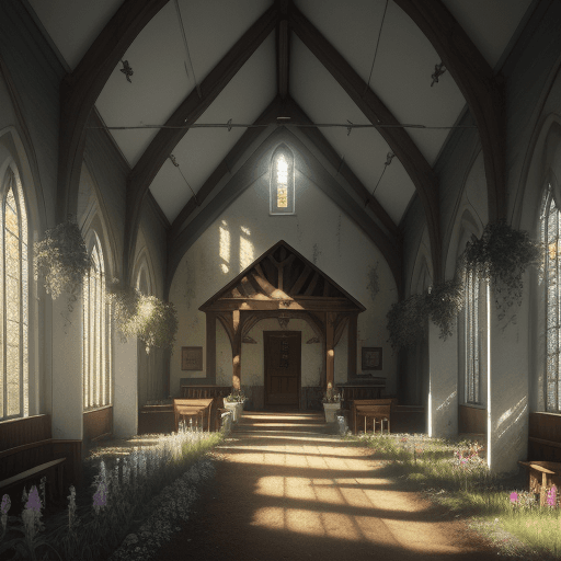 AI generated: Photo of a ultra realistic the out side of an Old white country style, in a country scene church bui...