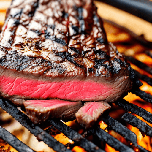 AI generated: an amazing photo of delicious juicy rare grilled steak being picked up with a fork, dripping with ab...