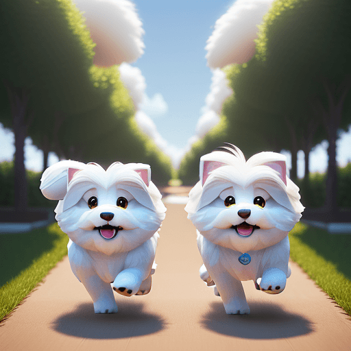AI generated: Create a movie poster for Lumi and Tuisku, two cute Coton de Tulear dogs running happily, Disney Pix...