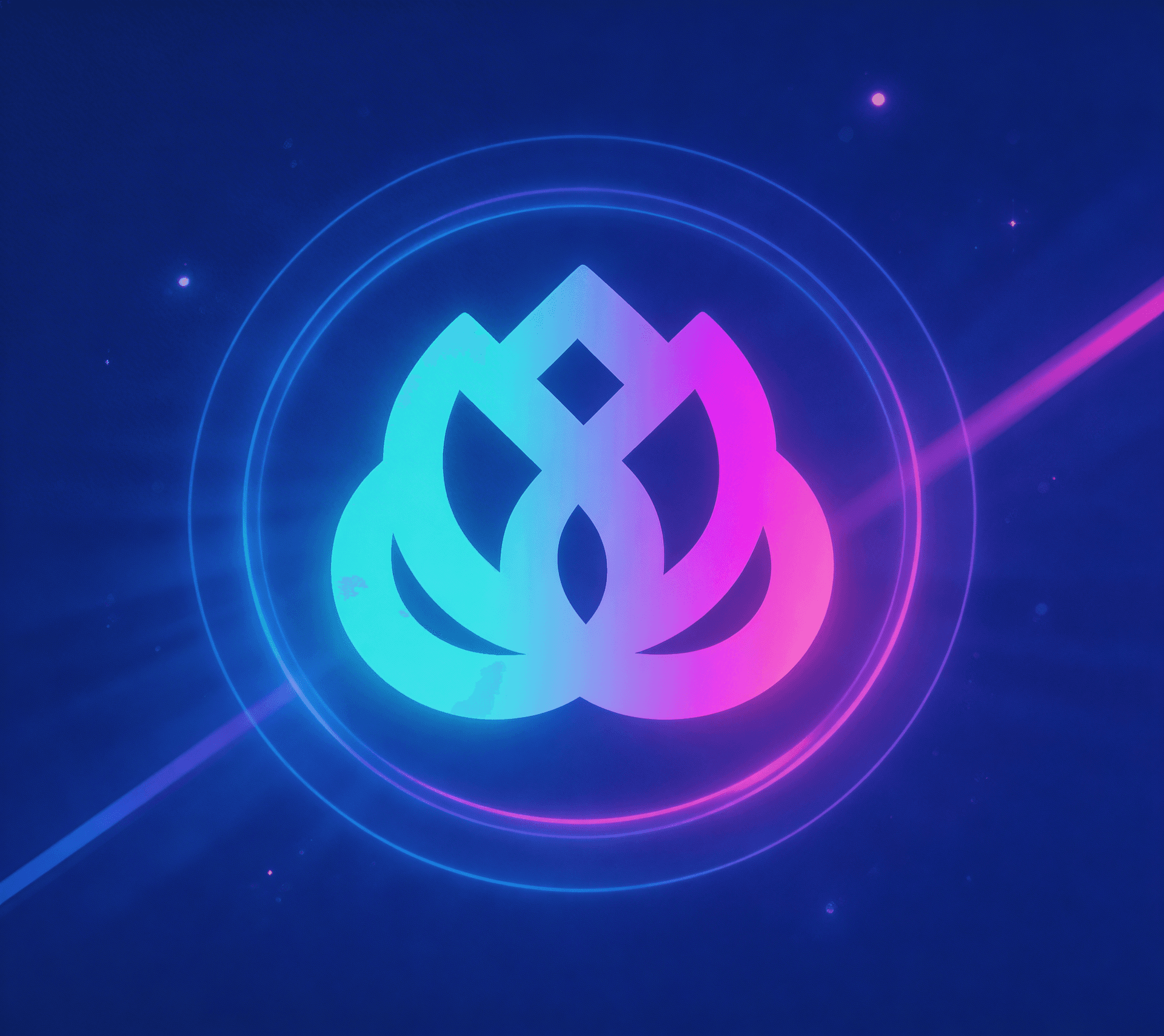 AI generated: savitri network splash screen, deep navy #151035 background, large stylized 
lotus flower symbol at ...