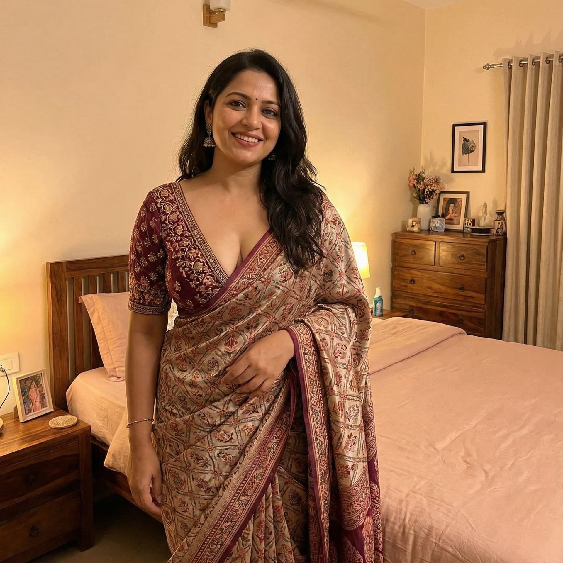 AI generated: indian desi 35 years young chubby bhabhi , curvy figure, big breast, wearing a desi blouse and saree...