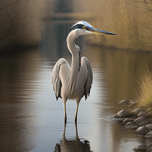 AI generated: T-shirt graphics, outdoors, river, heron, --v 4