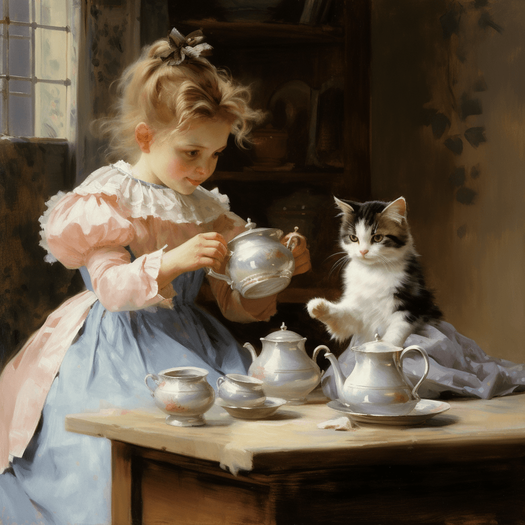 AI generated: kittens making tea, coffee and chocolate, fetching meals from the kitchen, wines from the cellar